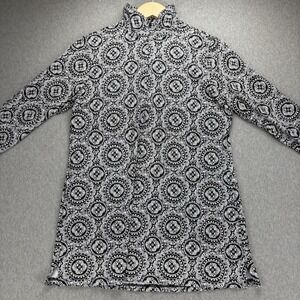 Lands' End Pullover Womens M Black White Geometric Performance Long Sleeve